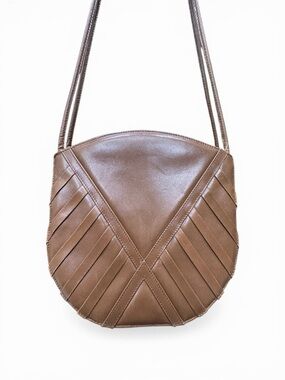 Vintage Bally Round Crossbody Brown Leather Les Accessoires Italy Minimalist Bag